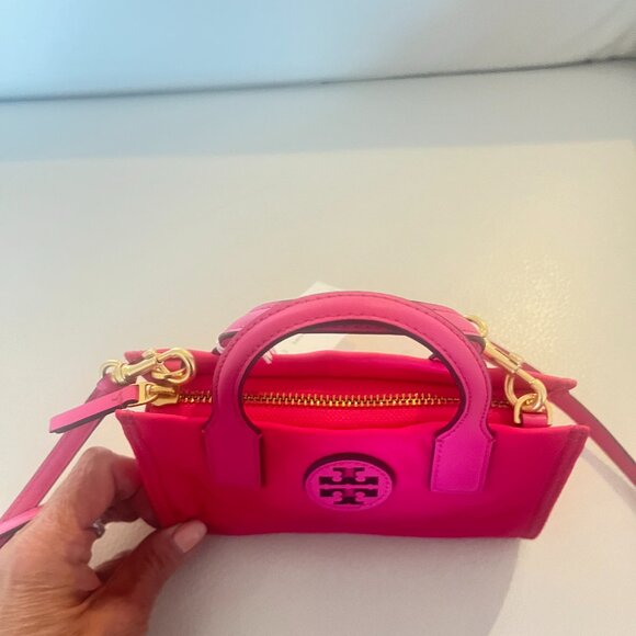 NWT TORY BURCH ELLA NYLON MINI TOTE CROSSBODY BAG SATCHEL BRIGHT PINK - Picture 8 of 9